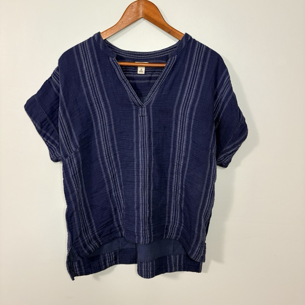 L.L. Bean Cloud Gauze Shirt Top Size Mp Petite Lightweight Popover Light Blue